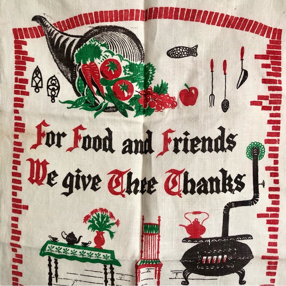 Vinage Linen Thanksgiving Theme Calendar  tea towel Wall Hanging 1961